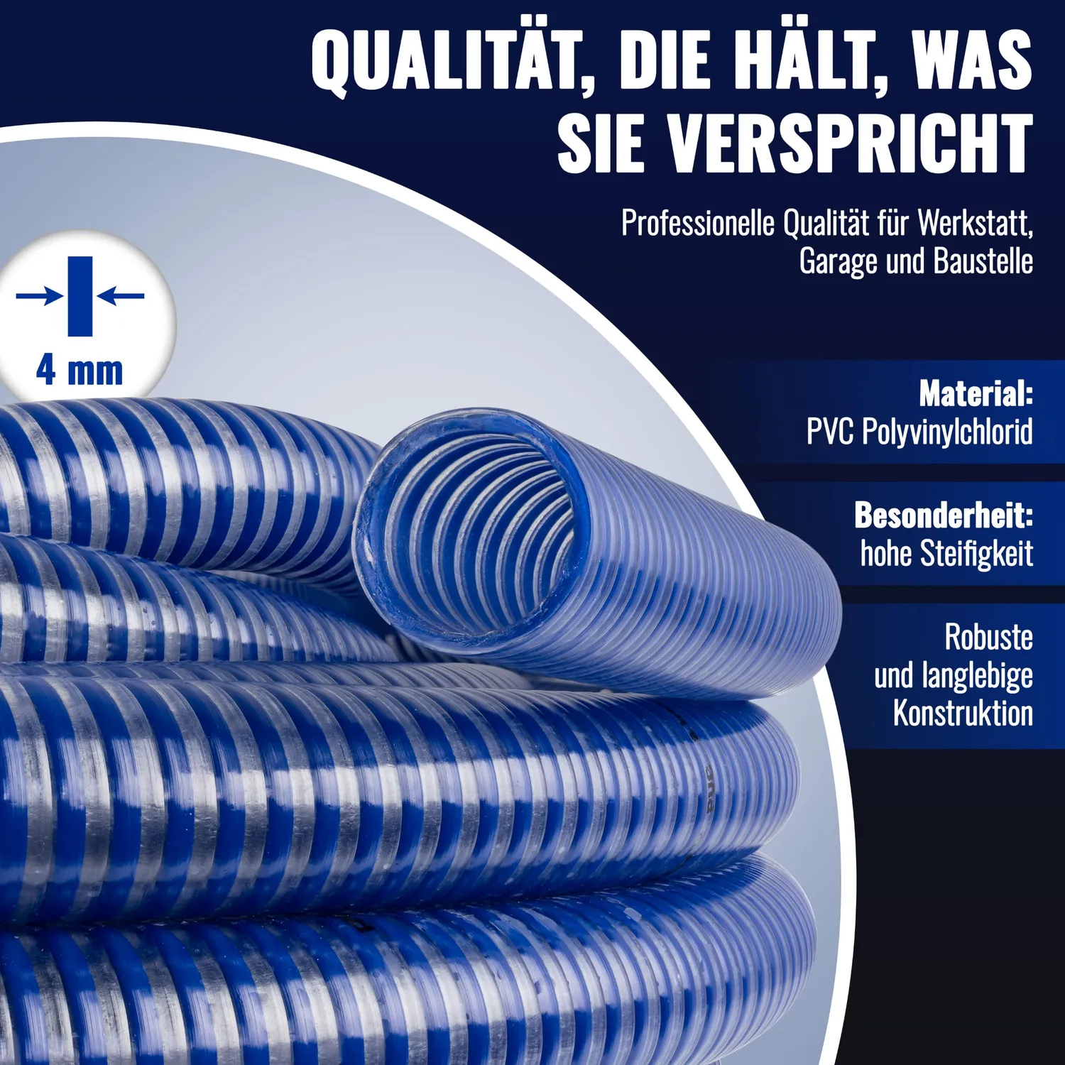 Poppstar Saugschlauch 1 1/4 Zoll 15m 32mm Spiralschlauch blau