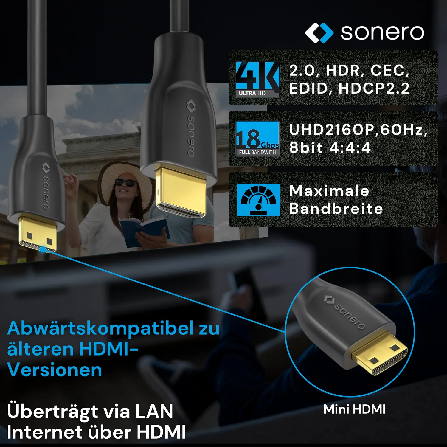 Sonero X-PHC020-005 Mini HDMI Kabel 0,5m 4K schwarz