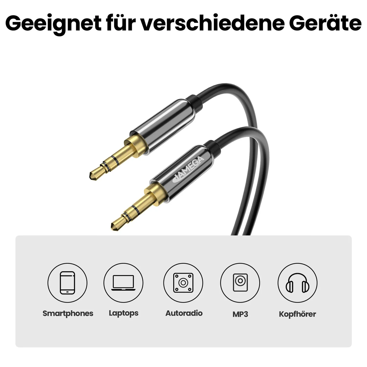 JAMEGA Aux Klinkenkabel 0,5m Schwarz Stereo 3,5mm