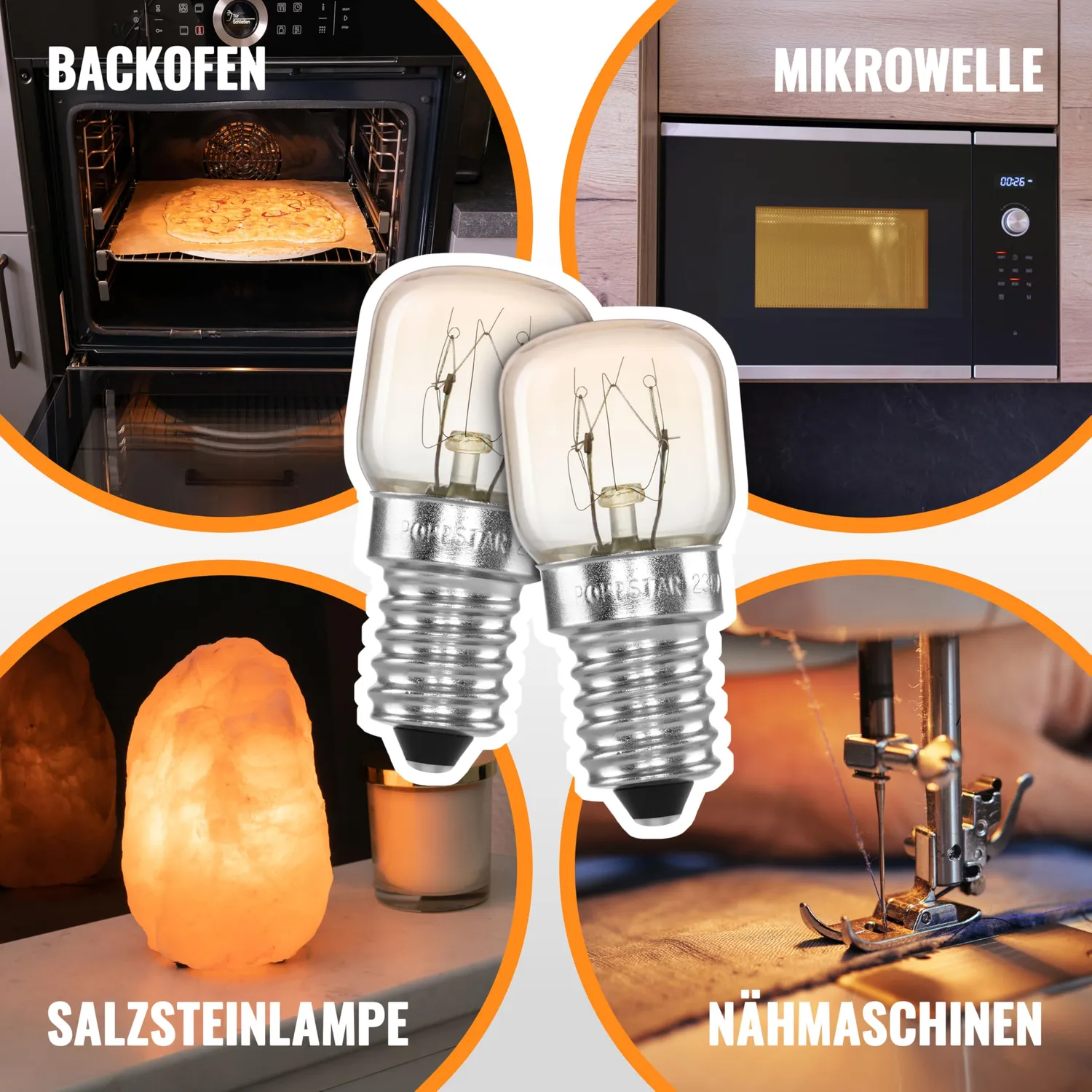 Poppstar T22 Backofenlampe E14 15W 2 Stück warmweiß
