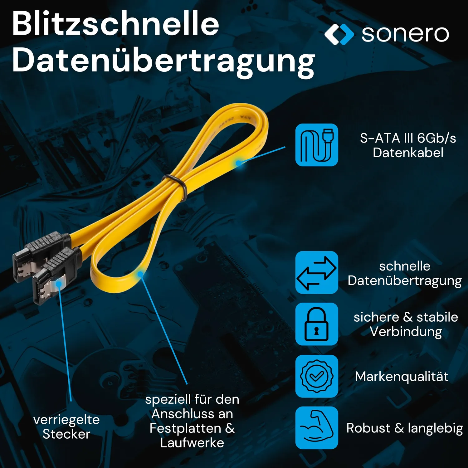 Sonero X-SATA010-050G SATA Kabel 0,5m gelb 6Gb/s