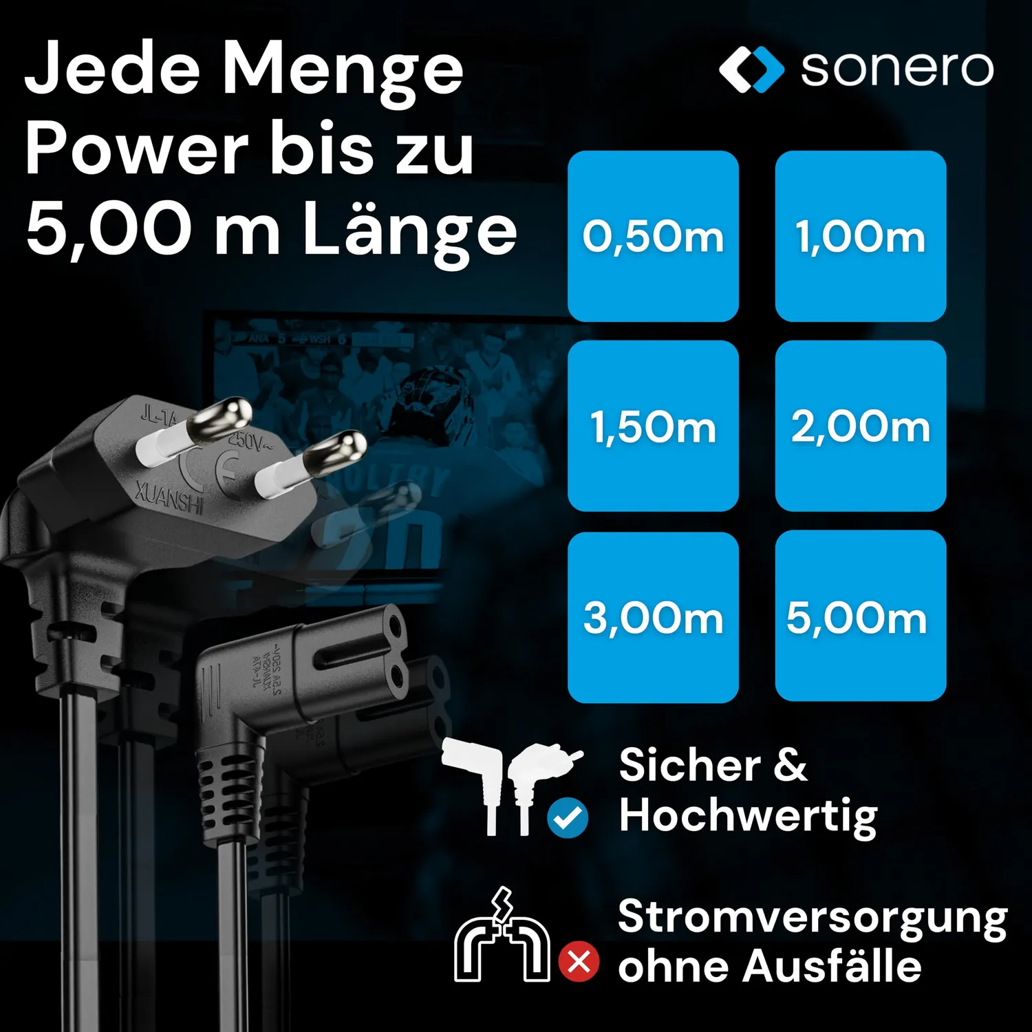 Sonero X-ESW-C7W-020B Netzkabel 2 m schwarz 90° Winkel