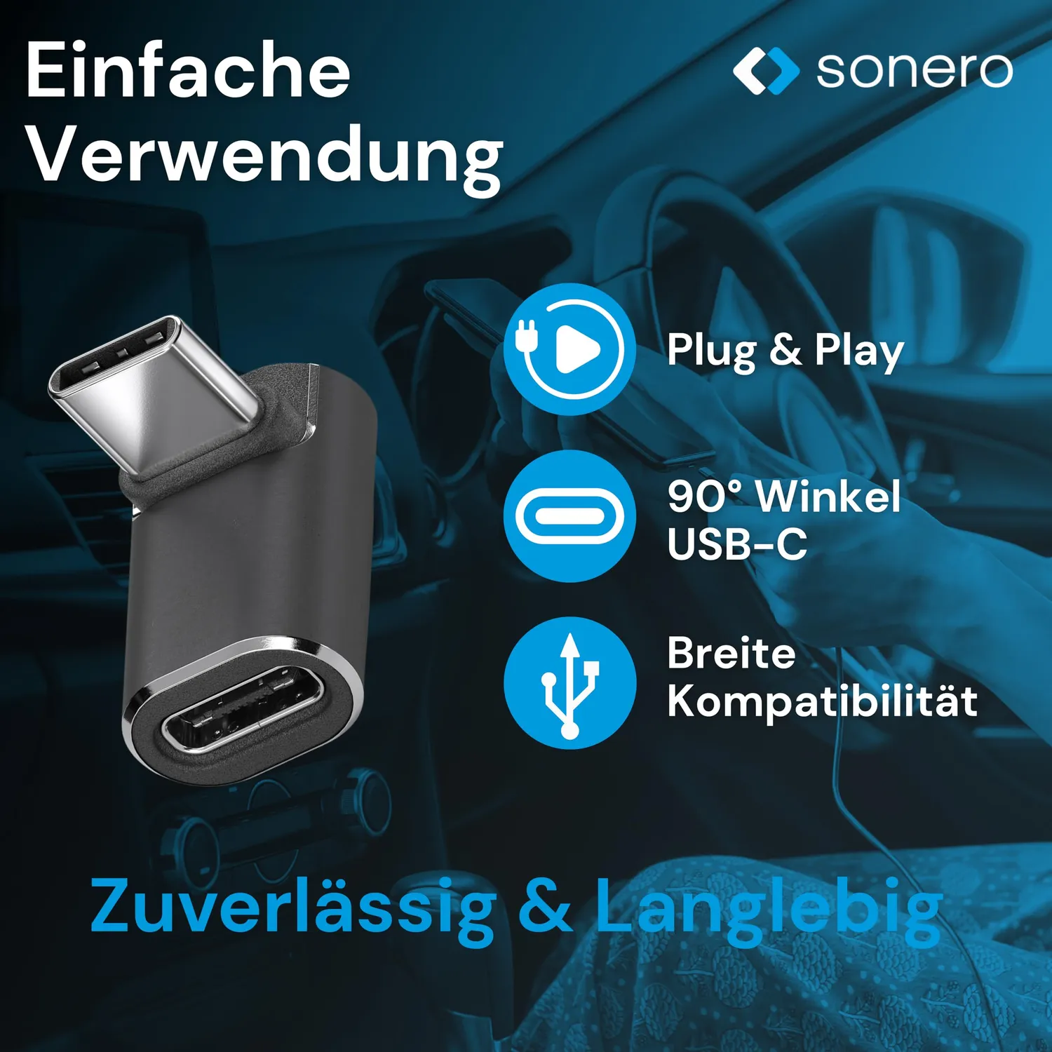 Sonero X-UA131 USB-C Winkeladapter 90° 40Gbps schwarz