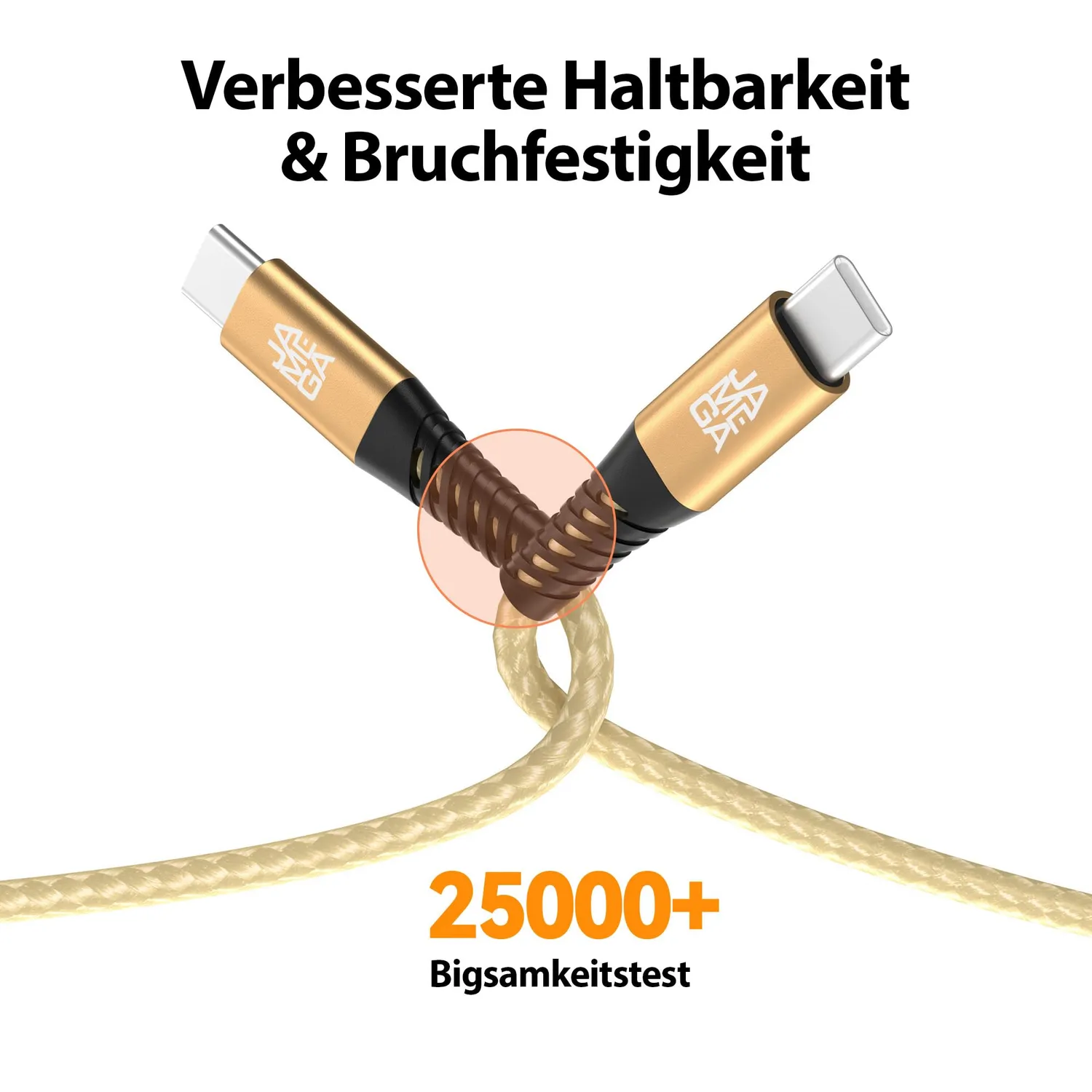 JAMEGA USB-C Kabel 2m Gold 2er Set Lade-Datenkabel